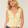 Linen-Blend Tie-Front Peplum Top Linen-Blend Tie-Front Peplum Top