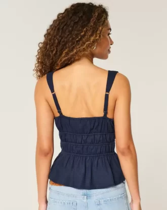 Linen-Blend Tie-Front Peplum Top