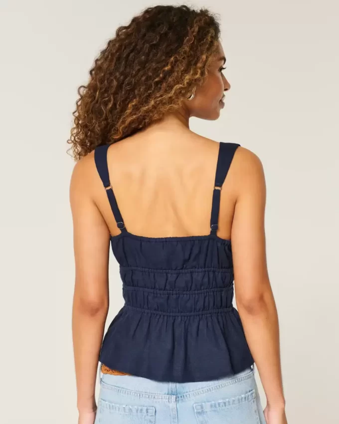 Linen-Blend Tie-Front Peplum Top
