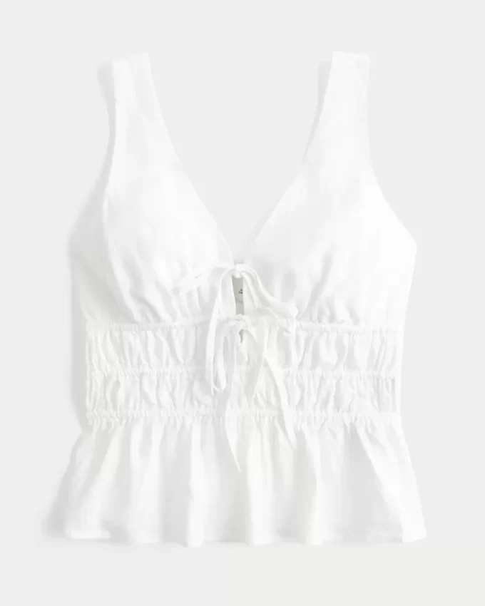 Linen-Blend Tie-Front Peplum Top Linen-Blend Tie-Front Peplum Top