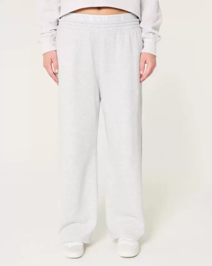 Logo Waist Fleece Wide-Leg Pants
