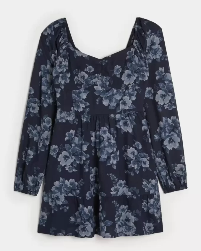 Long-Sleeve Cinch Bust Mini Dress
