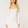 Long-Sleeve Cinch Bust Open-Back Sweater Dress
