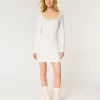 Long-Sleeve Cinch Bust Open-Back Sweater Dress