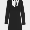 Long-Sleeve Cinch Bust Open-Back Sweater Dress