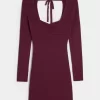 Long-Sleeve Cinch Bust Open-Back Sweater Dress