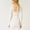 Long-Sleeve Cinch Bust Open-Back Sweater Dress