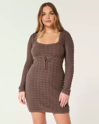 Long-Sleeve Crochet-Style Mini Dress
