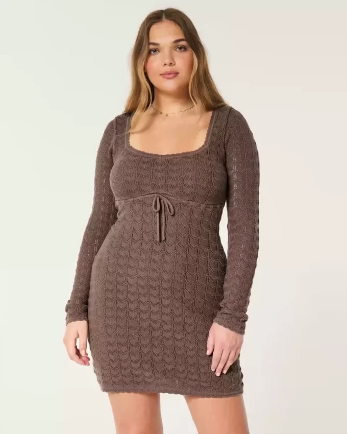 Long-Sleeve Crochet-Style Mini Dress