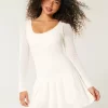 Long-Sleeve Crochet-Style Mini Skater Dress