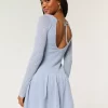 Long-Sleeve Crochet-Style Mini Skater Dress