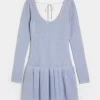 Long-Sleeve Crochet-Style Mini Skater Dress