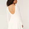 Long-Sleeve Crochet-Style Mini Skater Dress