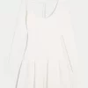 Long-Sleeve Crochet-Style Mini Skater Dress