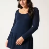 Long-Sleeve Drop-Waist Crochet-Style Mini Skater Dress