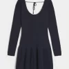 Long-Sleeve Drop-Waist Crochet-Style Mini Skater Dress