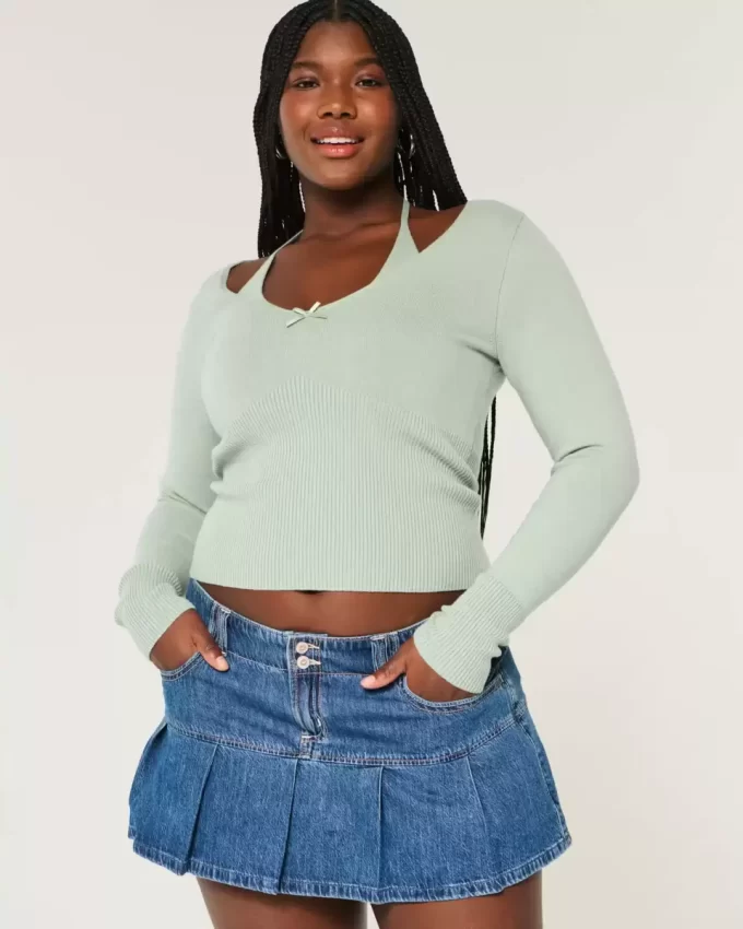 Long-Sleeve Halter Tie Sweater Long-Sleeve Halter Tie Sweater