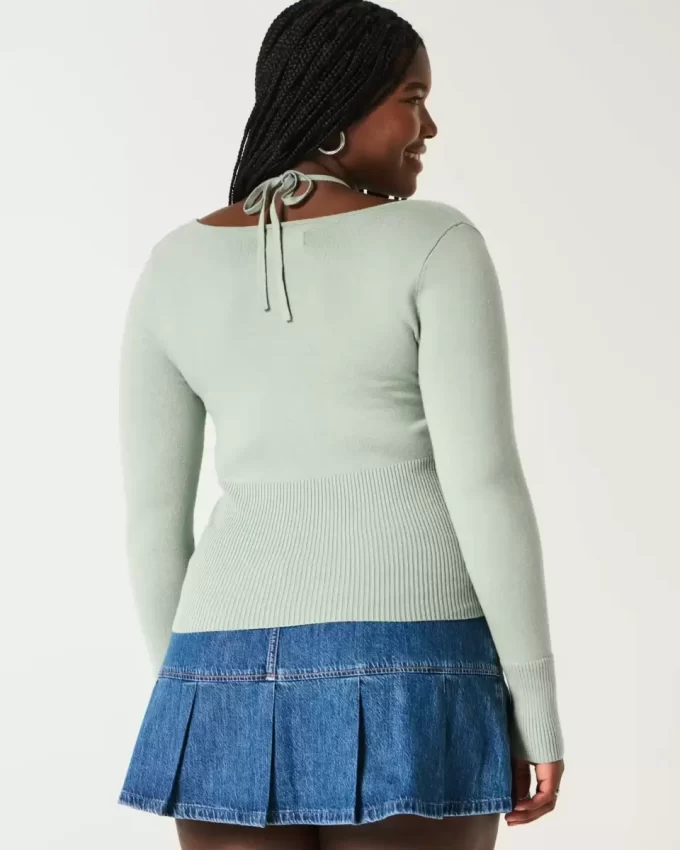 Long-Sleeve Halter Tie Sweater Long-Sleeve Halter Tie Sweater