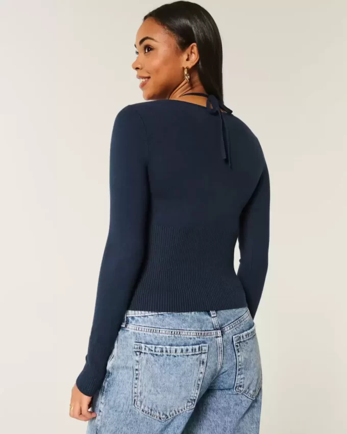 Long-Sleeve Halter Tie Sweater Long-Sleeve Halter Tie Sweater