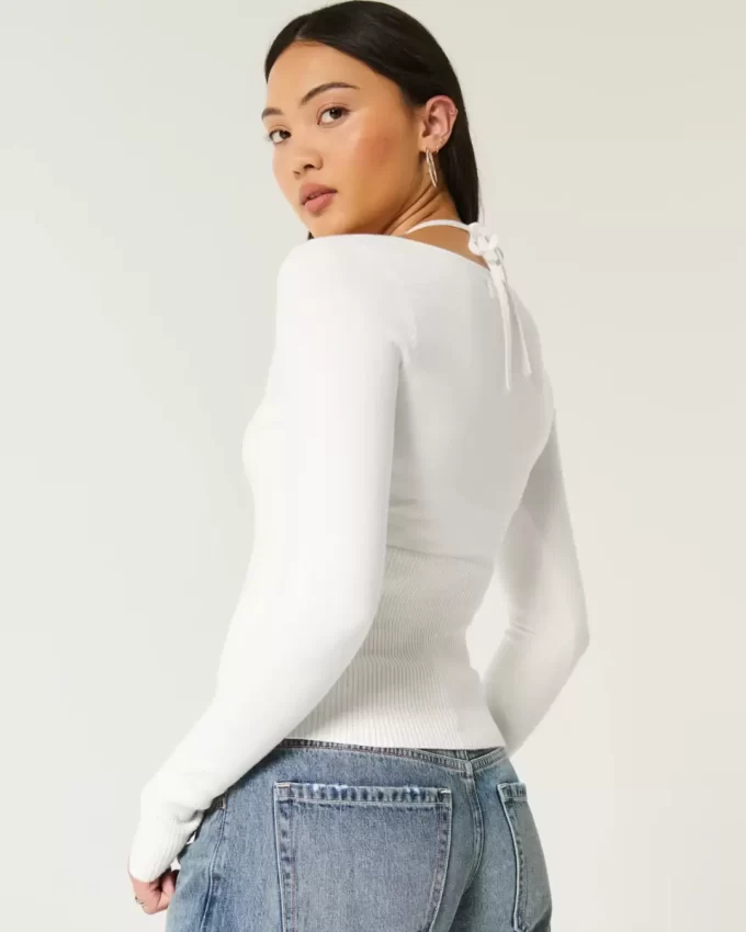 Long-Sleeve Halter Tie Sweater Long-Sleeve Halter Tie Sweater