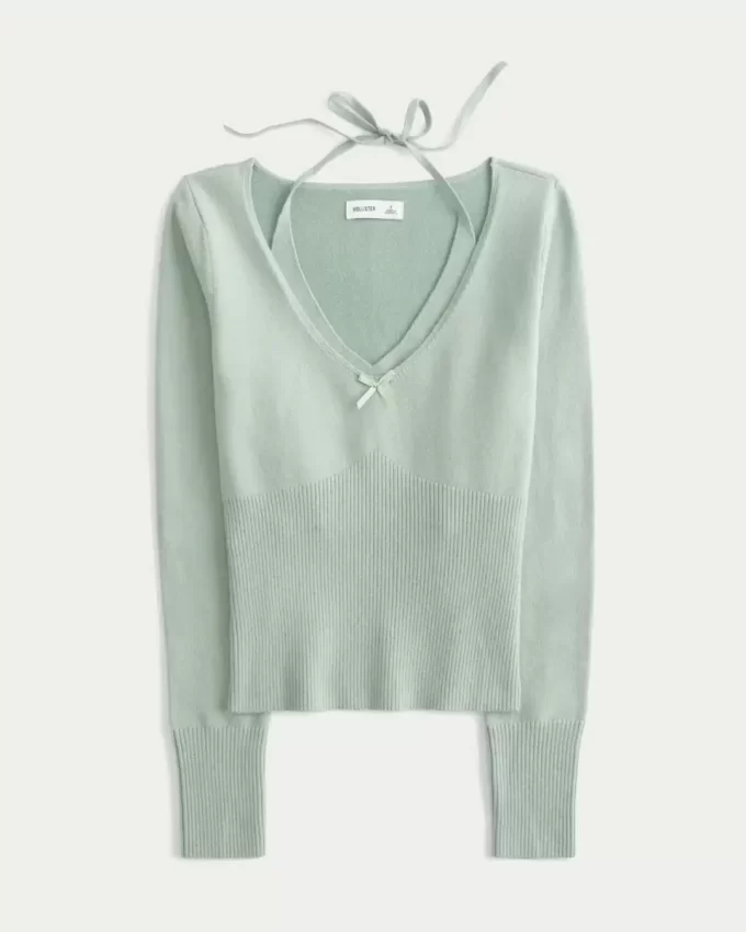 Long-Sleeve Halter Tie Sweater Long-Sleeve Halter Tie Sweater