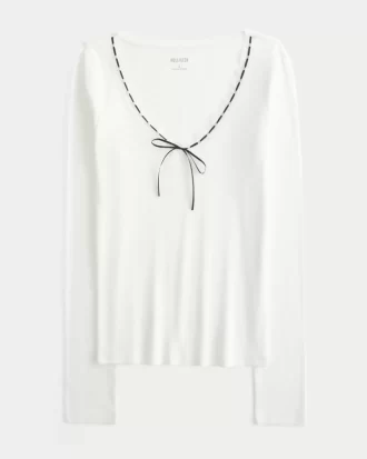 Long-Sleeve Lace Trim Top