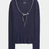 Long-Sleeve Lace Trim Top