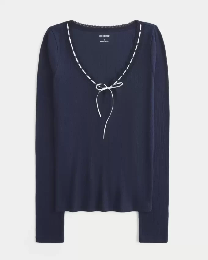 Long-Sleeve Lace Trim Top