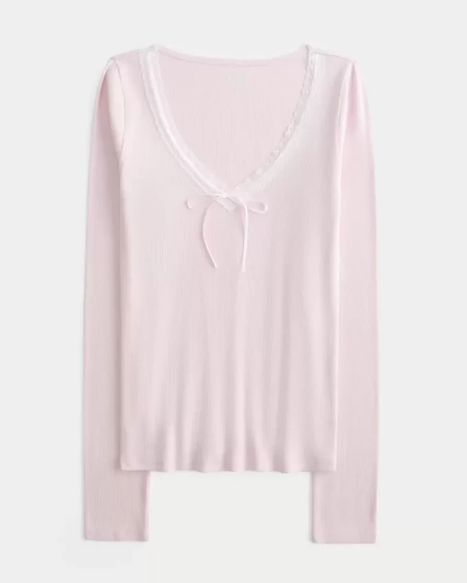 Long-Sleeve Lace Trim Top