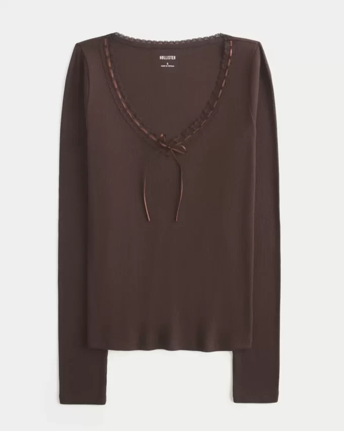 Long-Sleeve Lace Trim Top