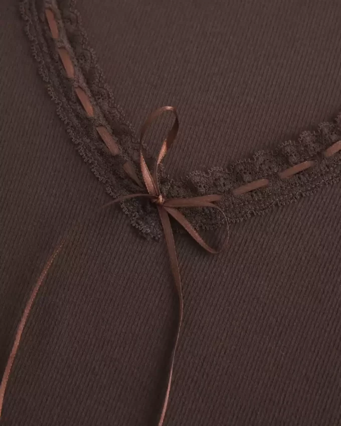 Long-Sleeve Lace Trim Top