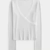 Long-Sleeve Lace Trim Wrap Top