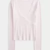 Long-Sleeve Lace Trim Wrap Top
