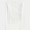 Long-Sleeve Lace Trim Wrap Top