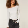 Long-Sleeve Slash-Neck Top