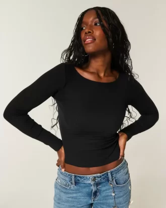 Long-Sleeve Slash-Neck Top