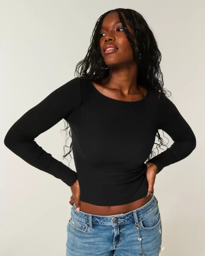 Long-Sleeve Slash-Neck Top