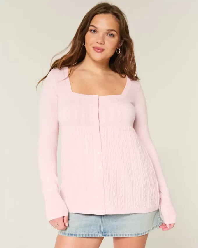 Long-Sleeve Square-Neck Babydoll Sweater