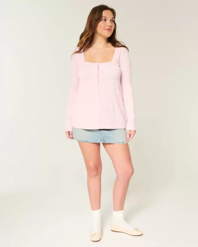 Long-Sleeve Square-Neck Babydoll Sweater