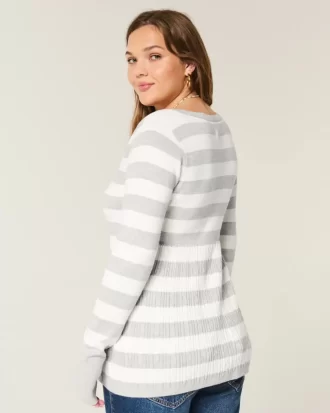 Long-Sleeve Square-Neck Babydoll Sweater