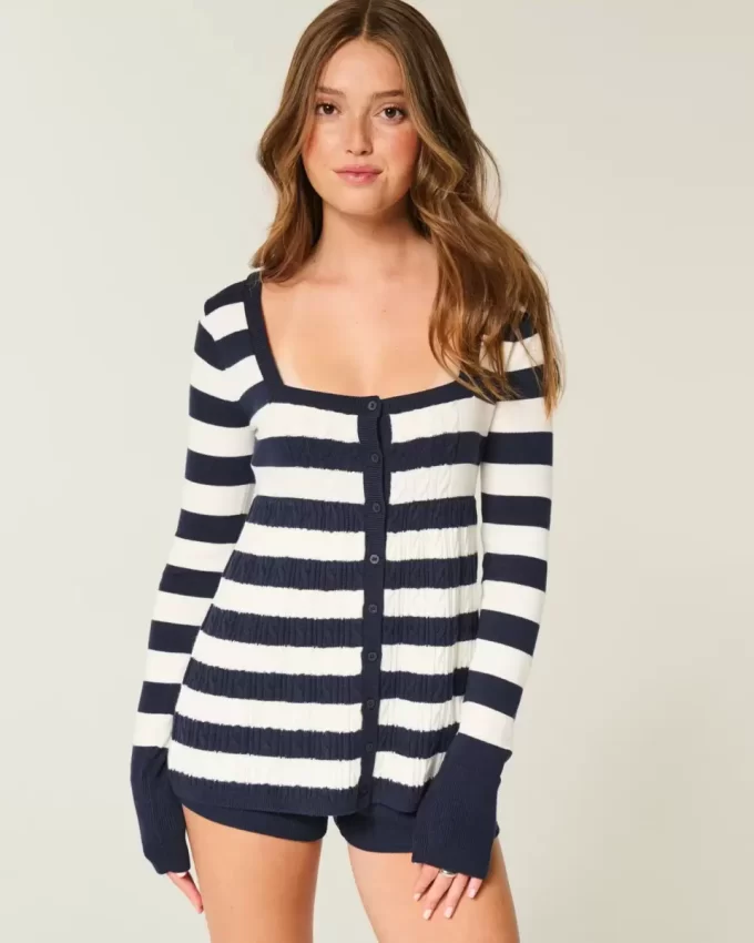 Long-Sleeve Square-Neck Babydoll Sweater