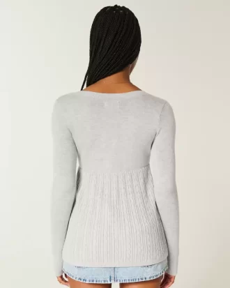 Long-Sleeve Square-Neck Babydoll Sweater