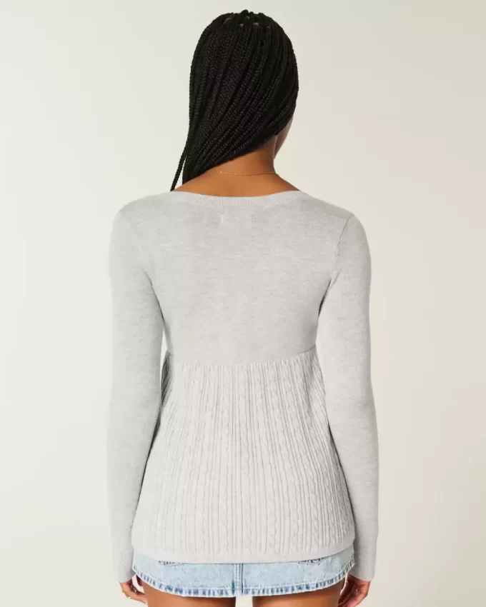 Long-Sleeve Square-Neck Babydoll Sweater