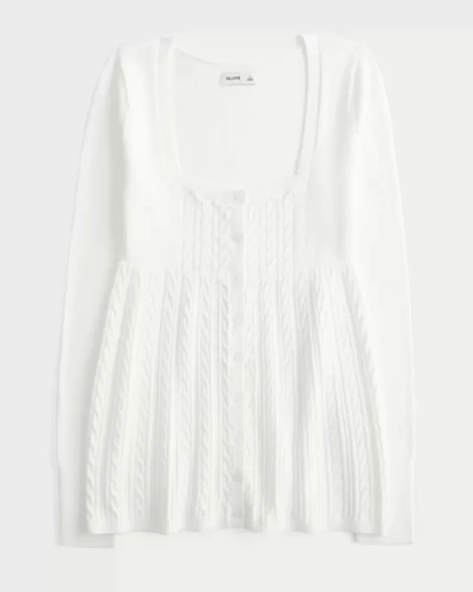 Long-Sleeve Square-Neck Babydoll Sweater