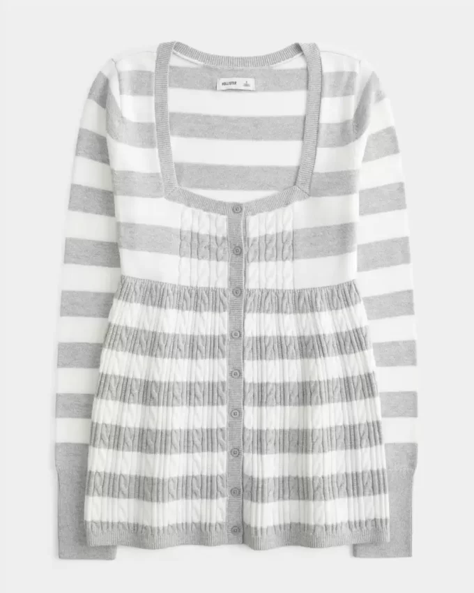 Long-Sleeve Square-Neck Babydoll Sweater