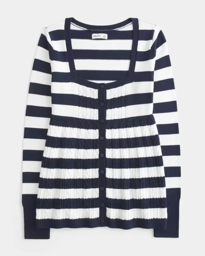 Long-Sleeve Square-Neck Babydoll Sweater
