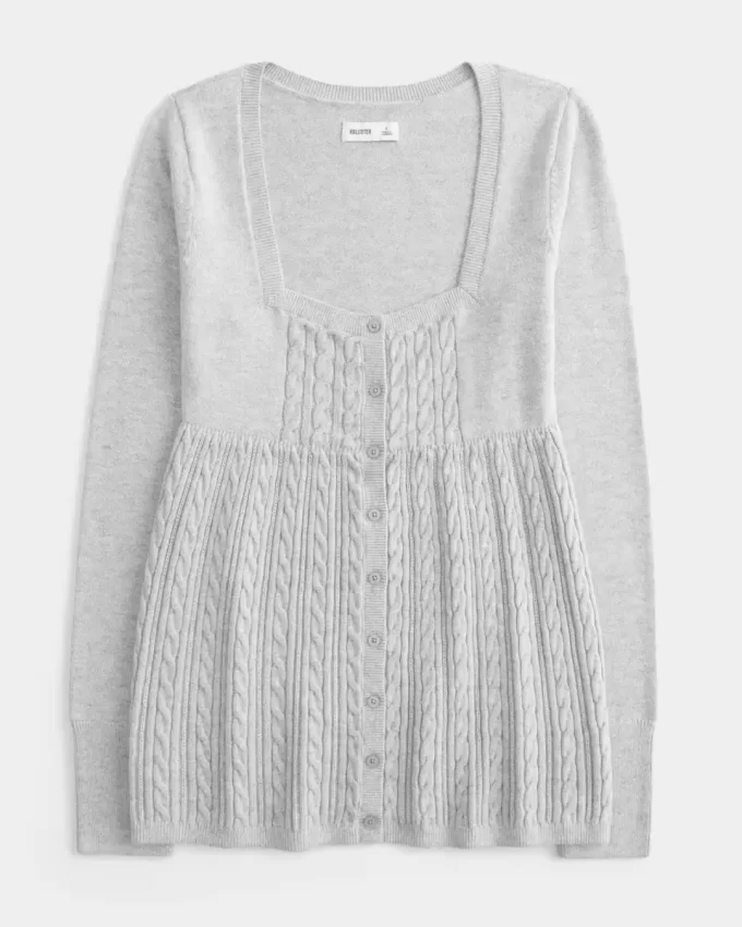 Long-Sleeve Square-Neck Babydoll Sweater