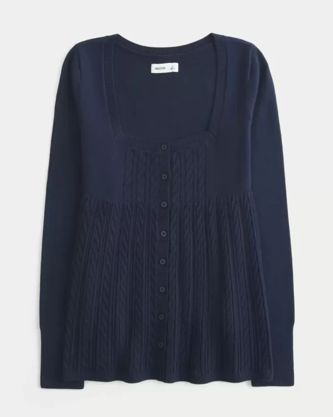 Long-Sleeve Square-Neck Babydoll Sweater