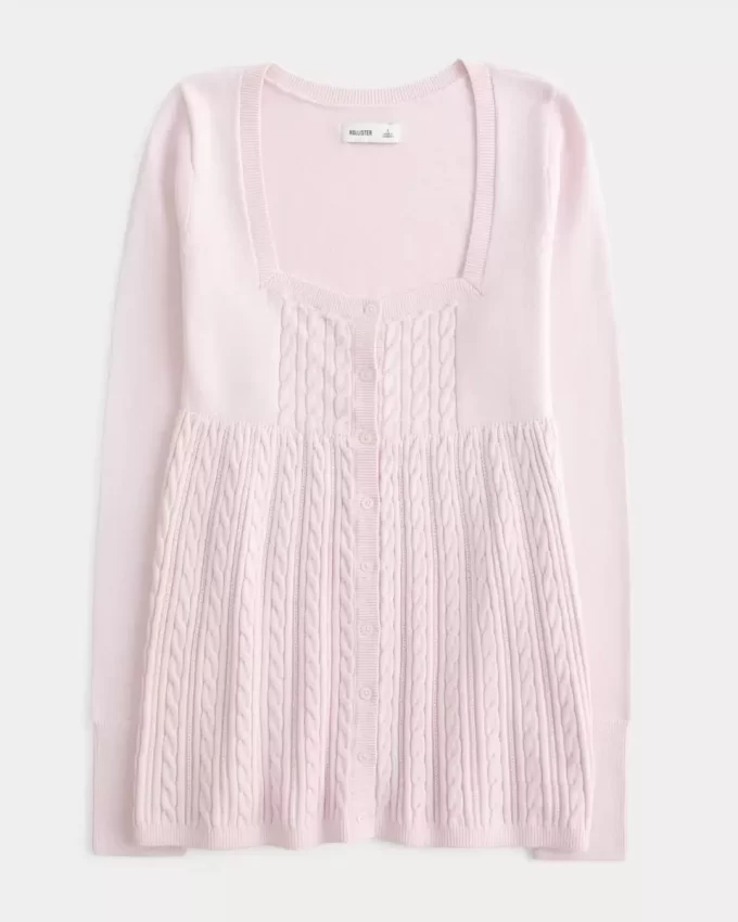 Long-Sleeve Square-Neck Babydoll Sweater