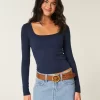 Long-Sleeve Square-Neck Top